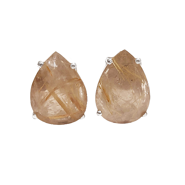 Brinco gota maior em prata 925 com cristal rutilado amarelo