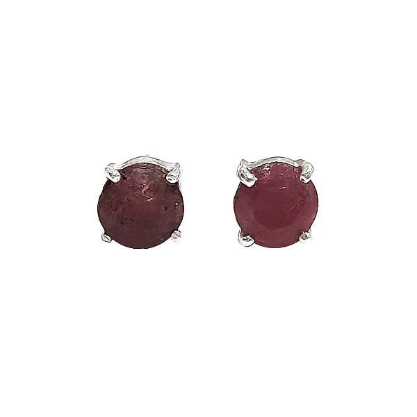 Brinco 7mm de prata 925 com pedra natural rubi