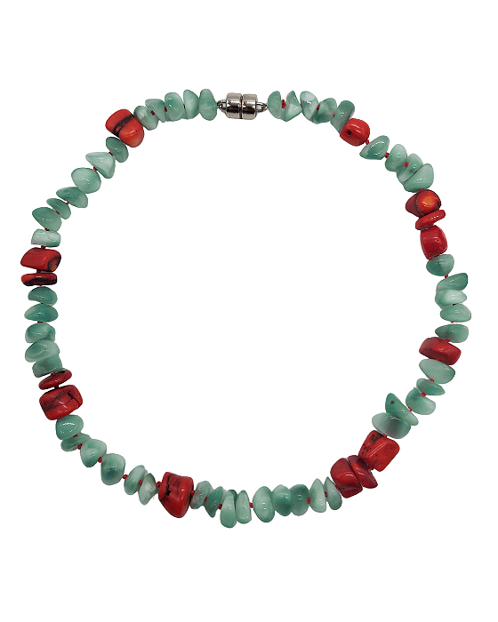 Colar de Ágata Verde e Coral e Fecho de Ímã