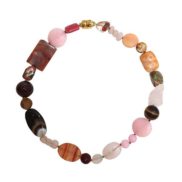 Colar de jade, ágata, jaspe, olho de tigre, cristal e quartzo