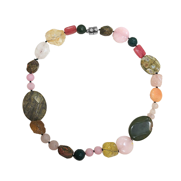 Colar de jaspe, cristal, quartzo, ágata, citrino e jade