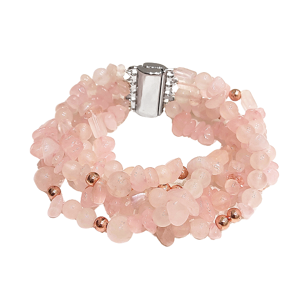 Pulseira 5 fios de pedra natural quartzo rosa
