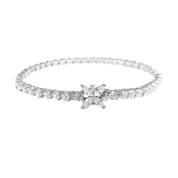 Pulseira riviera de prata com banho de ródio e zircônias