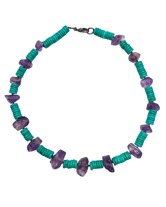 Colar Médio de Turquesa e Ametista