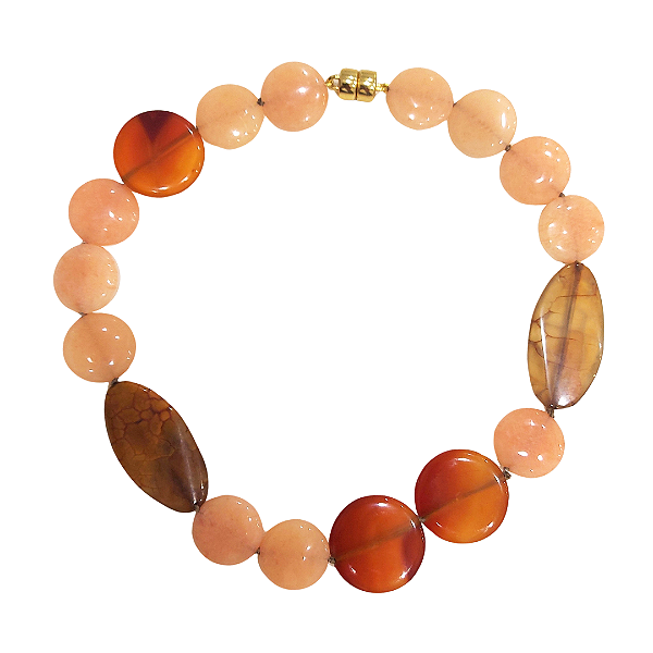 Colar 51cm de jade e ágata laranja