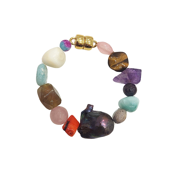 Pulseira 19cm montada com diversas pedras naturais