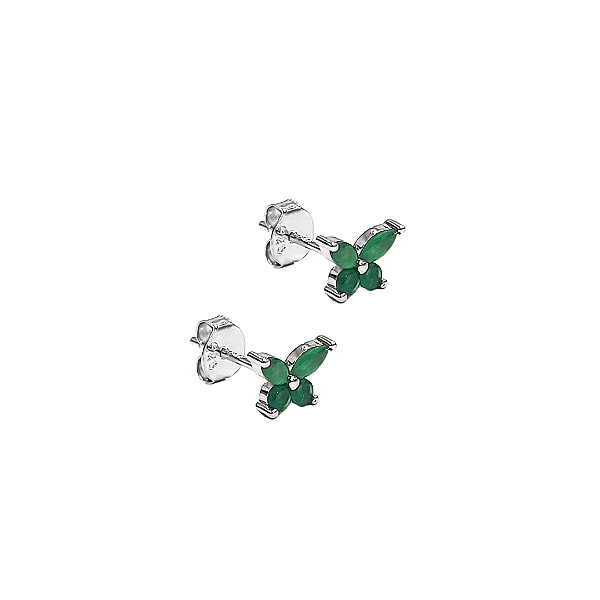 Brinco borboleta em prata 925 com zircônia verde