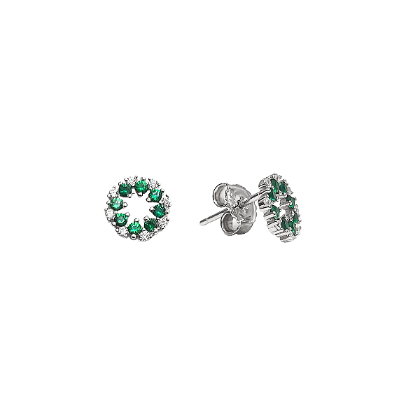 Brinco 9mm de prata com zircônias brancas e verdes
