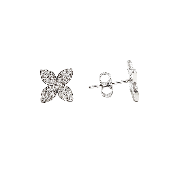 Brinco flor em prata 925 com zircônias