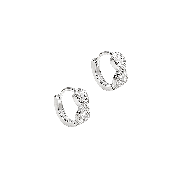Argola modelo infinito em prata 925 com zircônias