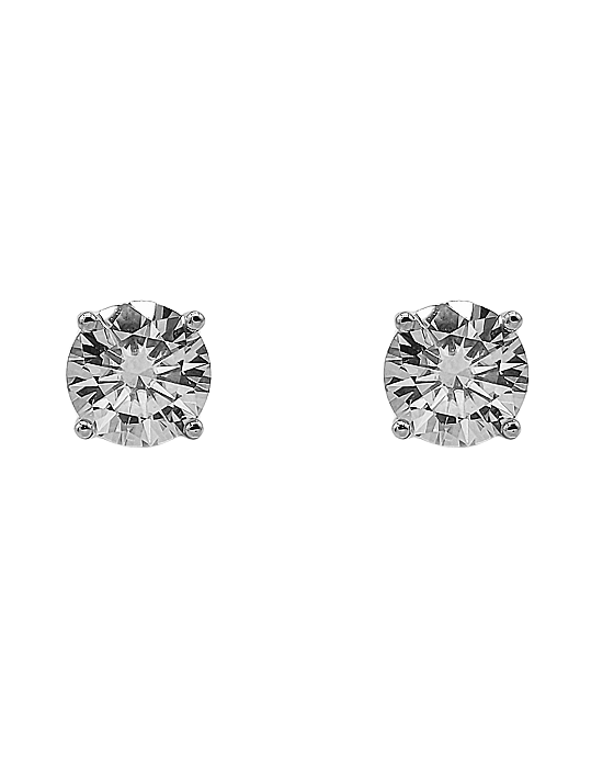 Brinco Ponto de Luz de Prata com Banho em Ouro Branco e Moissanite 8mm