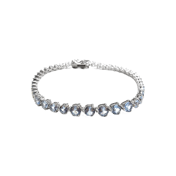 Pulseira riviera prata 925 com banho de ródio e cristal azul