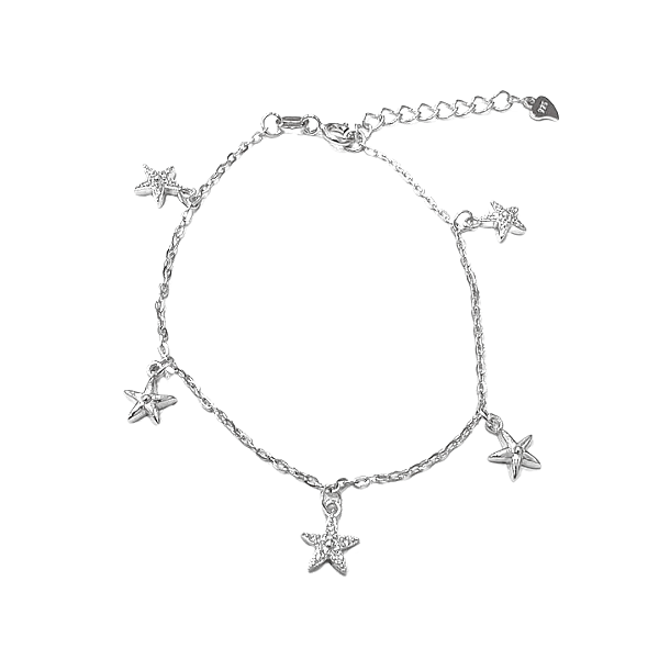 Pulseira de prata 925 com ródio e pingentes de estrelas