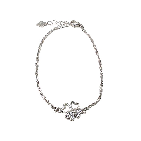 Pulseira prata 925 com trevo de zircônias
