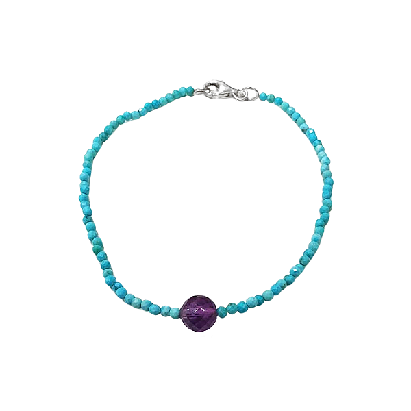 Pulseira com pedras naturais turquesa e ametista