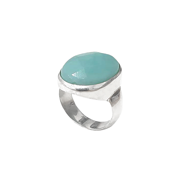Anel de prata 925 com pedra calcedônia oval