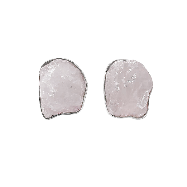 Brinco de prata 925 com pedra natural quartzo rosa