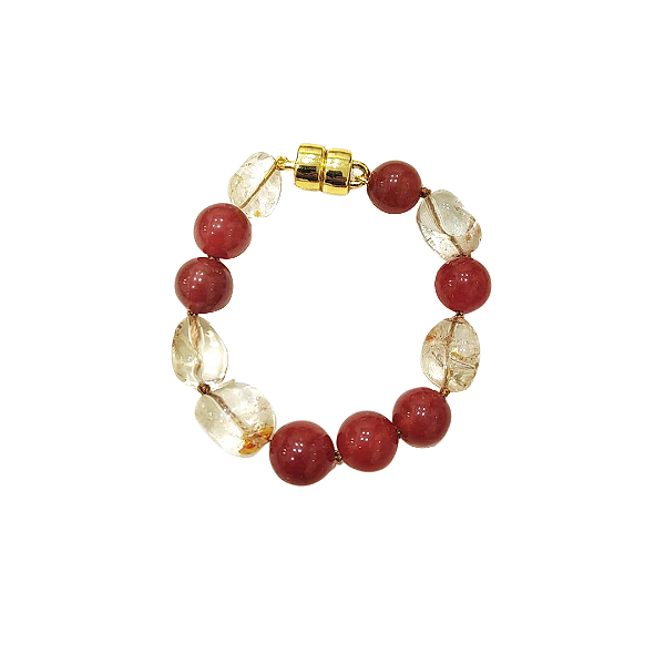 Pulseira 20cm de ágata vermelha e cristal