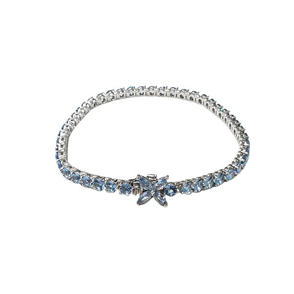Pulseira riviera prata e banho de ródio e cristal azul