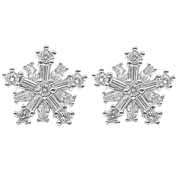 Brinco modelo floco de neve em prata 925 com zircônias