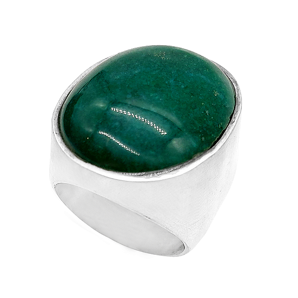 Anel em prata 925 fosca com jade verde