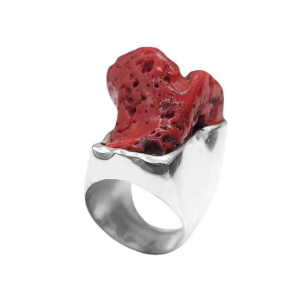 Anel de prata 925 com coral