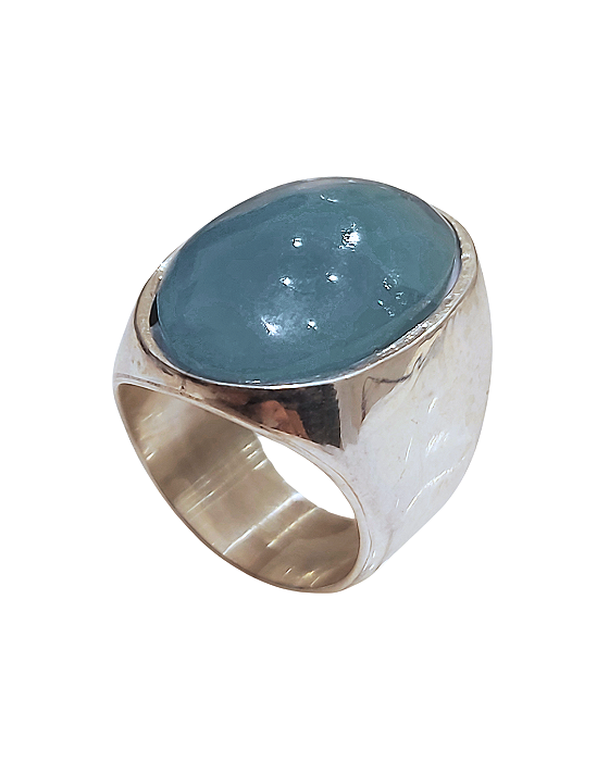 Anel de Prata com Calcedônia Oval