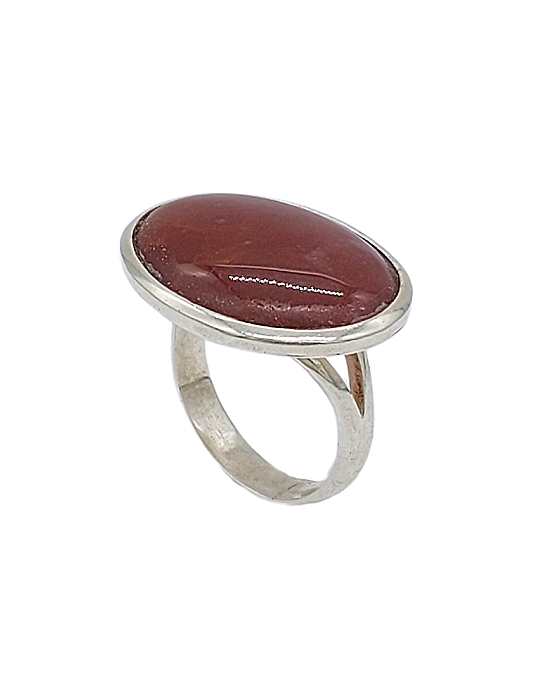Anel de Prata 925 com Jaspe Rosa Oval