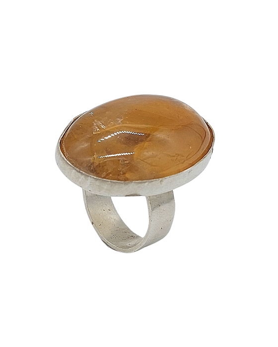 Anel Grande de Prata com Lodonita Amarela Oval