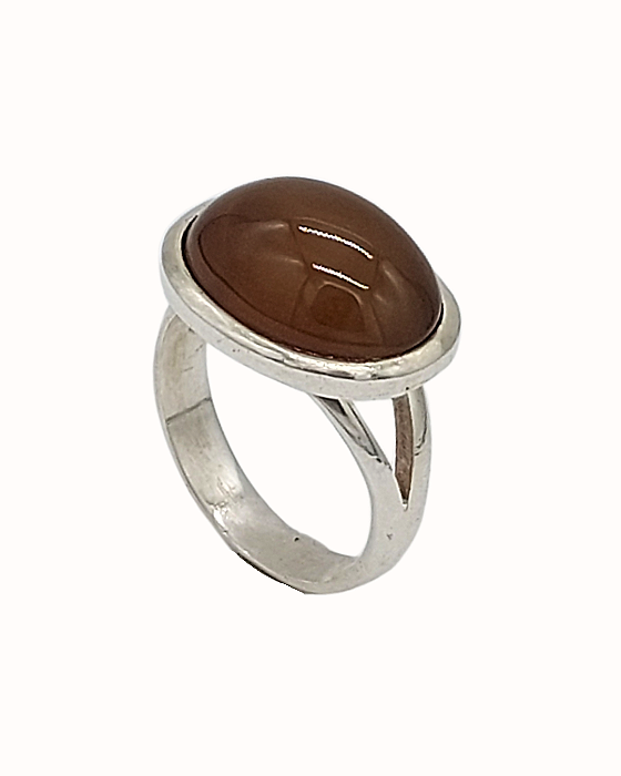Anel de Prata com Ágata Marrom Oval