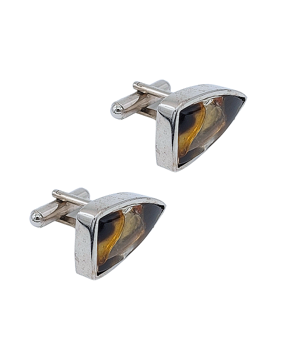 Abotoadura em Prata com Banho de Ouro Branco e Lodonita Triangular