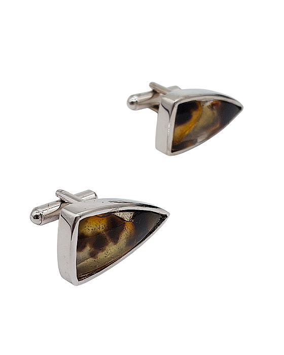 Abotoadura em Prata com Banho de Ouro Branco e Lodonita Triangular