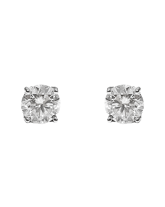 Brinco Ponto de Luz de Prata com Banho em Ouro Branco e Moissanite de 7mm
