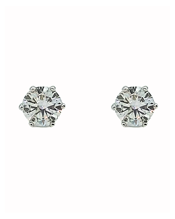 Brinco Ponto de Luz de Prata com Banho em Ouro Branco e Moissanite 6mm