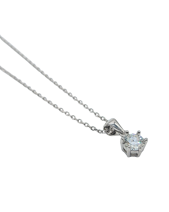 Colar de Prata com Banho de Ouro Branco e Pingente de Moissanite 6,5mm