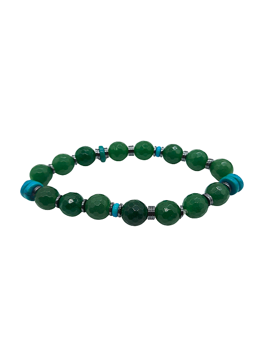 Pulseira de Quartzo Verde, Turquesa e Hematita