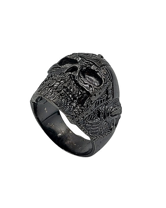 Anel de Caveira em Prata com Banho de Ouro Negro