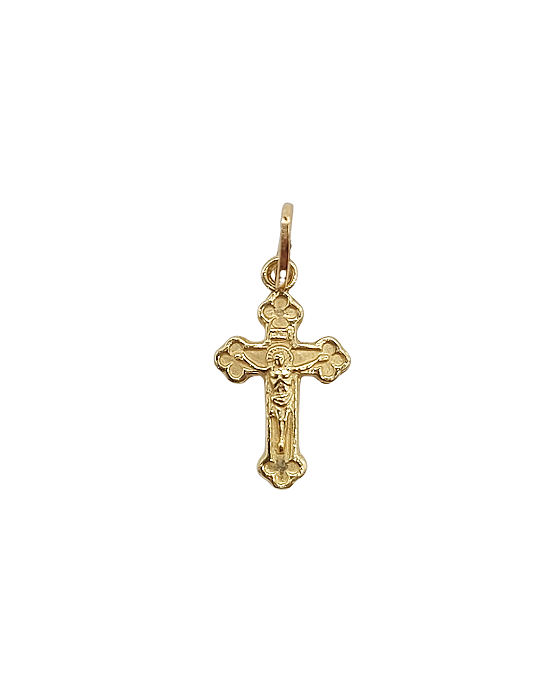 Pingente Pequeno em Ouro de Cruz com Cristo em Relevo