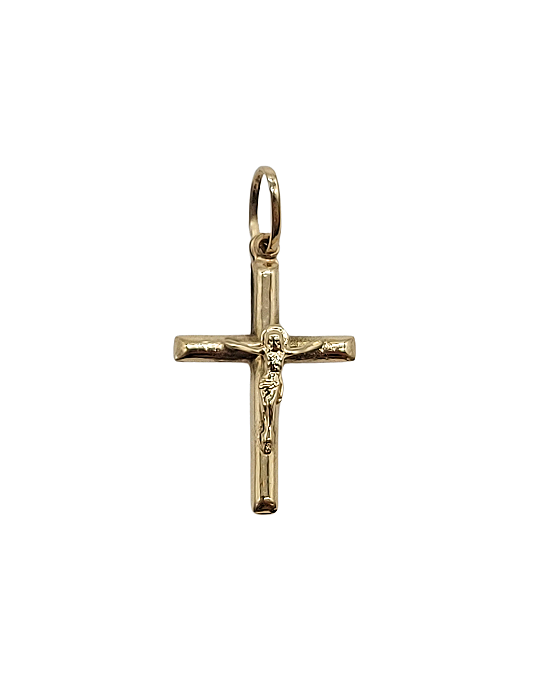 Pingente Médio de Crucifixo em Ouro com Cristo em Relevo
