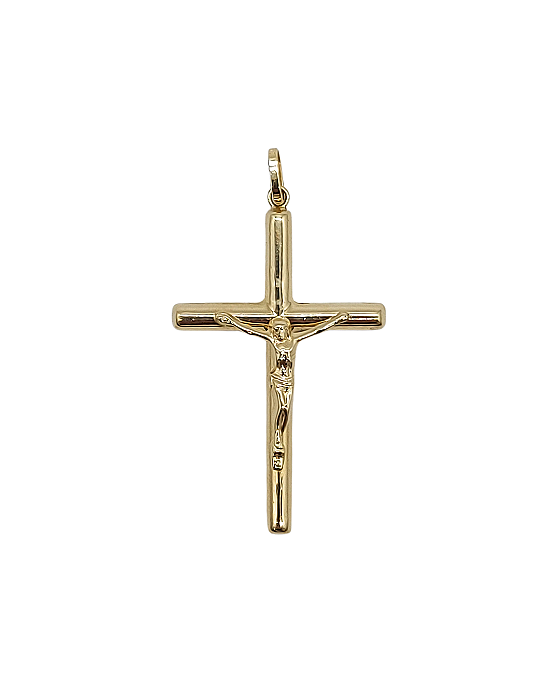 Pingente Grande em Ouro de Crucifixo com Cristo em Relevo