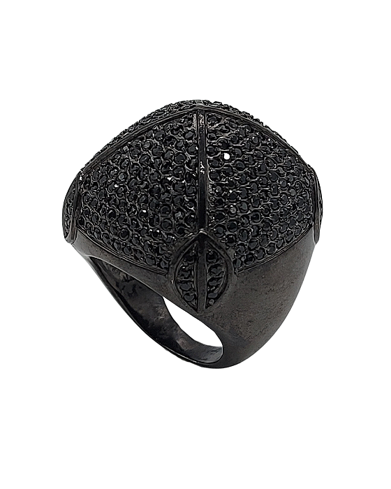 Anel Bombê em Prata com Ouro Negro e Zircônias Pretas