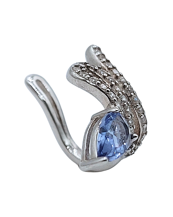 Piercing de Gancho com Formato de Cobra em Prata com Zircônia Azul Escura