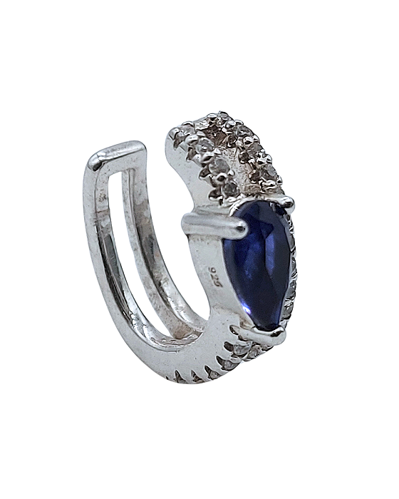 Piercing de Gancho em Prata com Zircônias Brancas e Uma Azul Escura