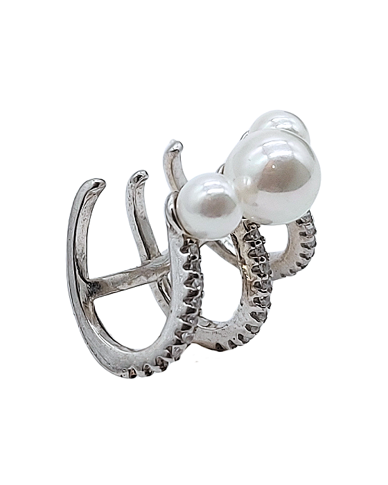 Ear Cuff em Prata com Ouro Branco, Pérolas e Zircônias
