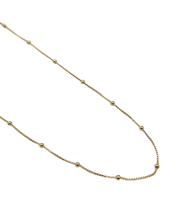 Corrente Fina Veneziana com Bolinhas em Prata com Ouro Amarelo 45cm