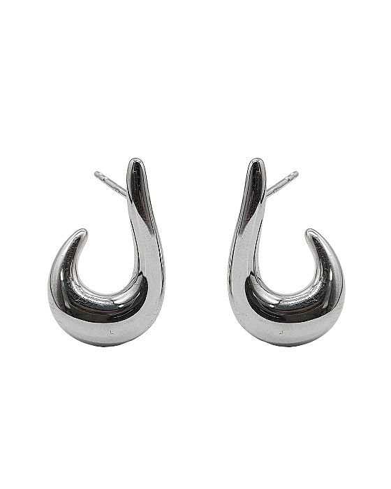 Brinco de Prata Meia Gota Banhado em Ouro Branco