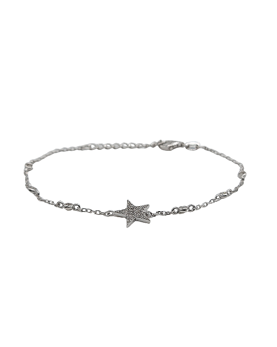 Pulseira de Prata com Estrela e Zircônias Brancas