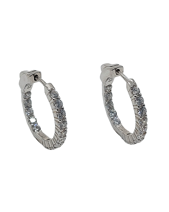 Brinco de Prata de Argola Pequena com Zircônias Brancas