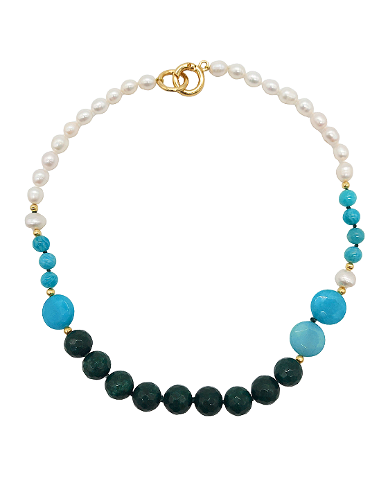 Colar de Pérolas com Jade e Amazonita