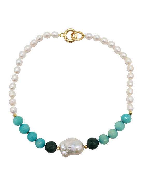 Colar com Pérola Barroca, Jade e Amazonita